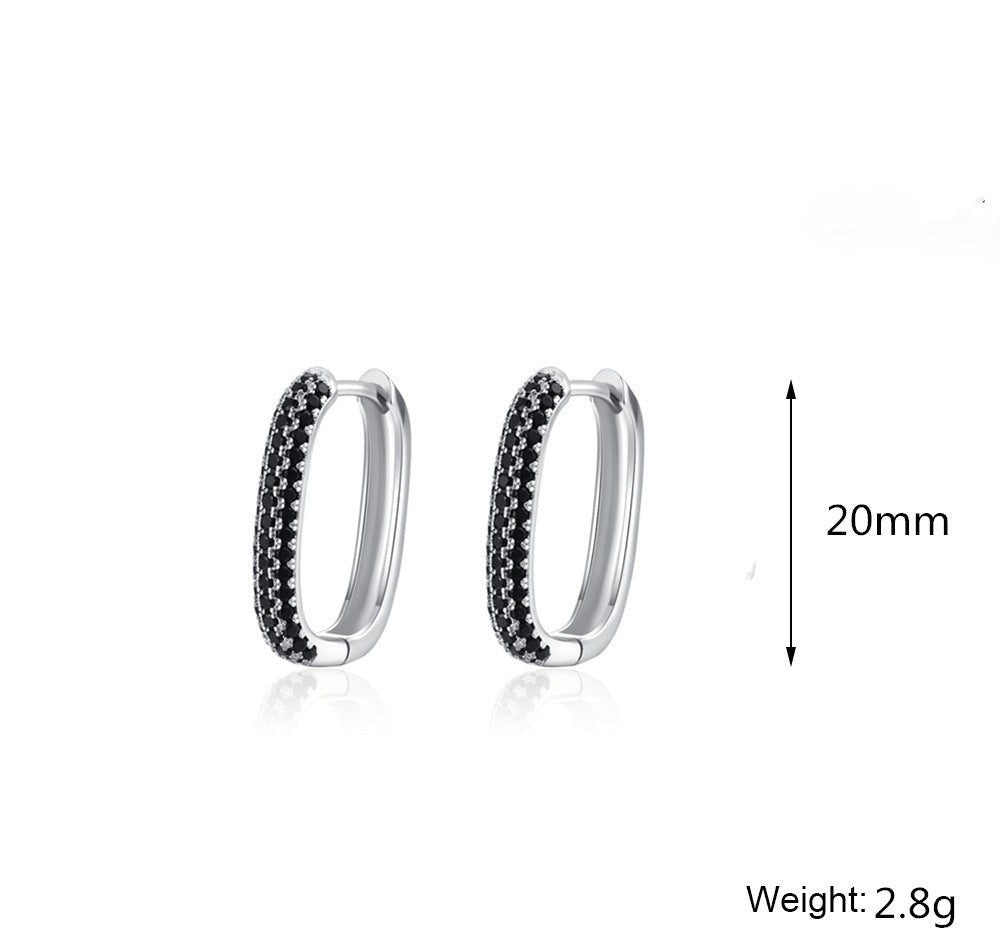 Elegant French-Style Black Zircon Hoop Earrings