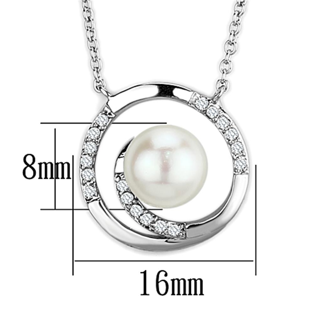 Rhodium-Plated Brass Necklace with White Synthetic Pearl