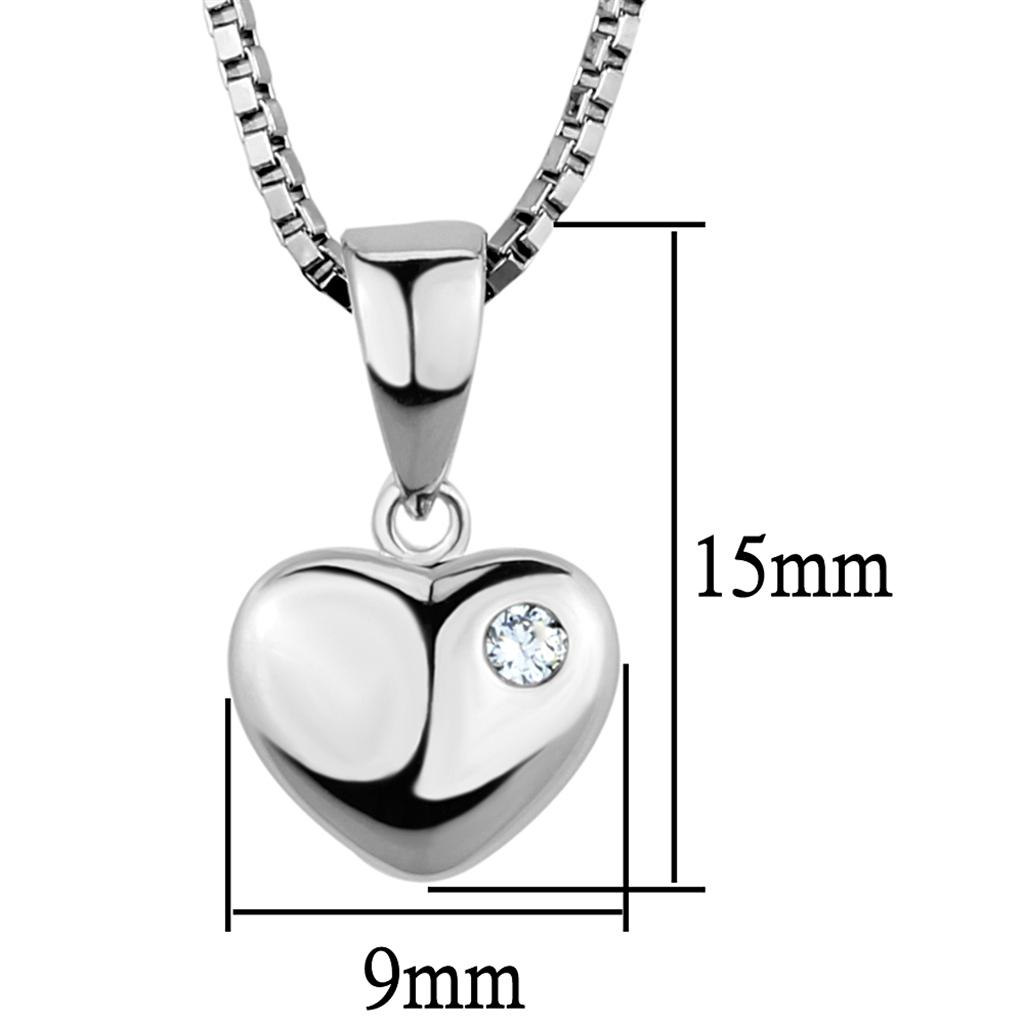 Rhodium-Plated Brass Pendant Necklace with Clear Zirconia