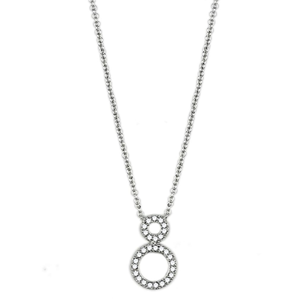 Brilliant Rhodium-Plated Brass Necklace with Clear Cubic Zirconia