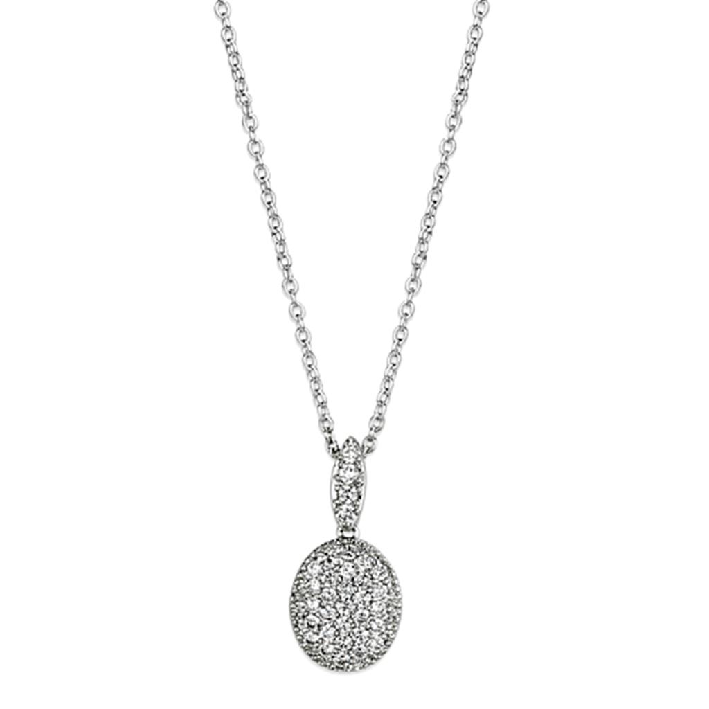 Clear Cubic Zirconia Pendant Necklace with Rhodium Finish