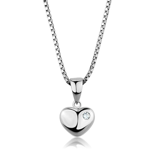 Rhodium-Plated Brass Pendant Necklace with Clear Zirconia