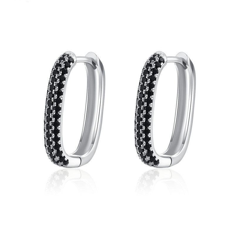 Elegant French-Style Black Zircon Hoop Earrings