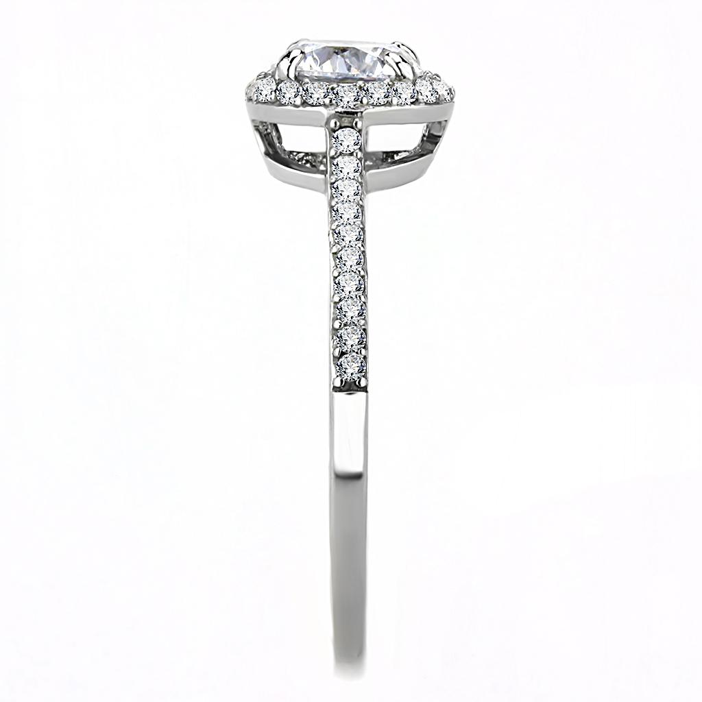 High-Polished Stainless Steel Ring with Clear Zirconia Stone