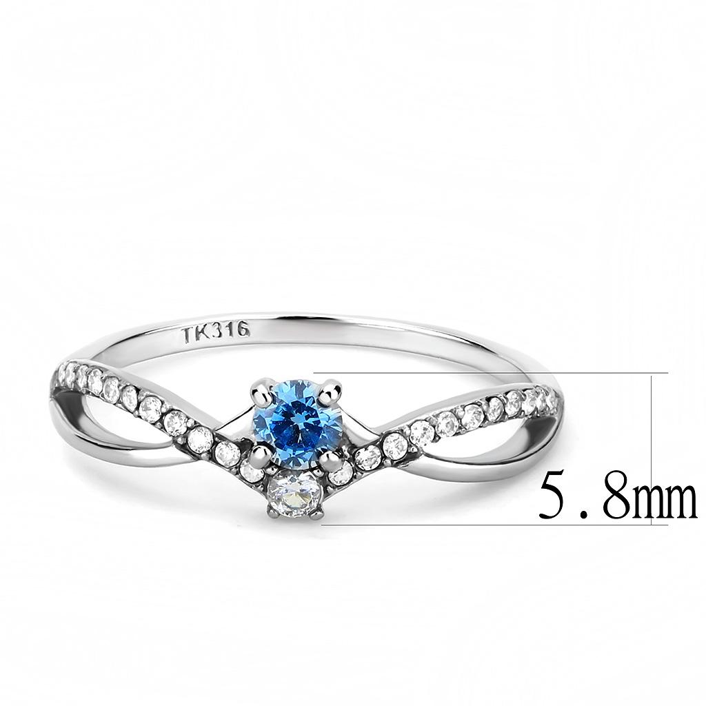 Stainless Steel Ring with Sea Blue Cubic Zirconia