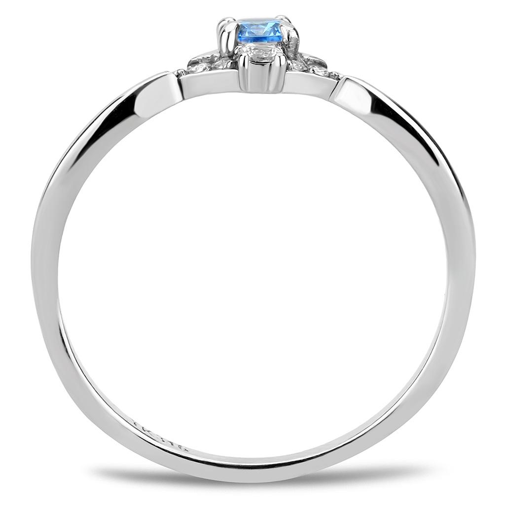 Stainless Steel Ring with Sea Blue Cubic Zirconia