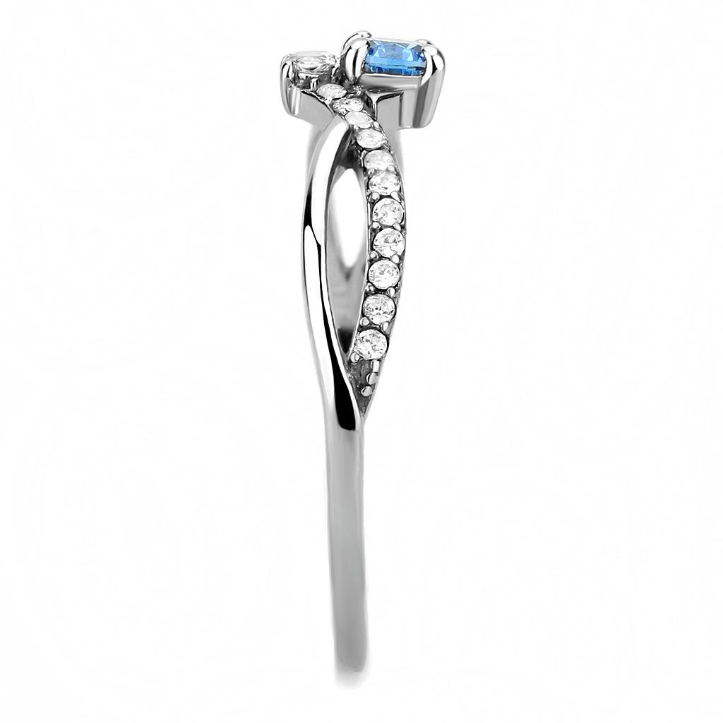 Stainless Steel Ring with Sea Blue Cubic Zirconia