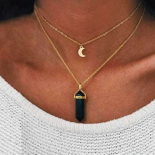 Obelisk Crescent Moon Double Layer Necklace