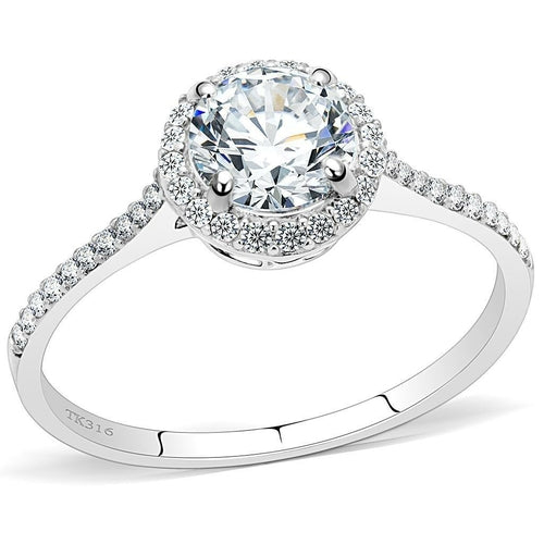 High-Polished Stainless Steel Ring with Clear Zirconia Stone