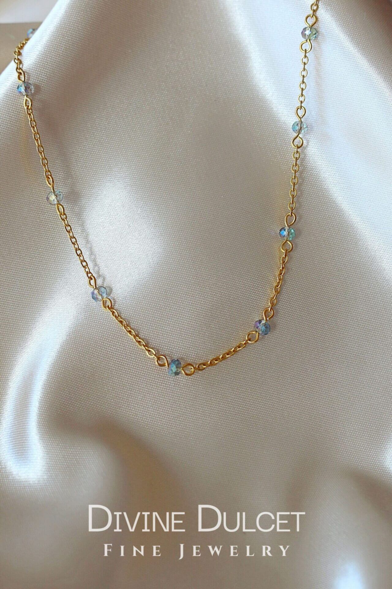 18K Gold Plated Choker with Chrome Glass Crystals