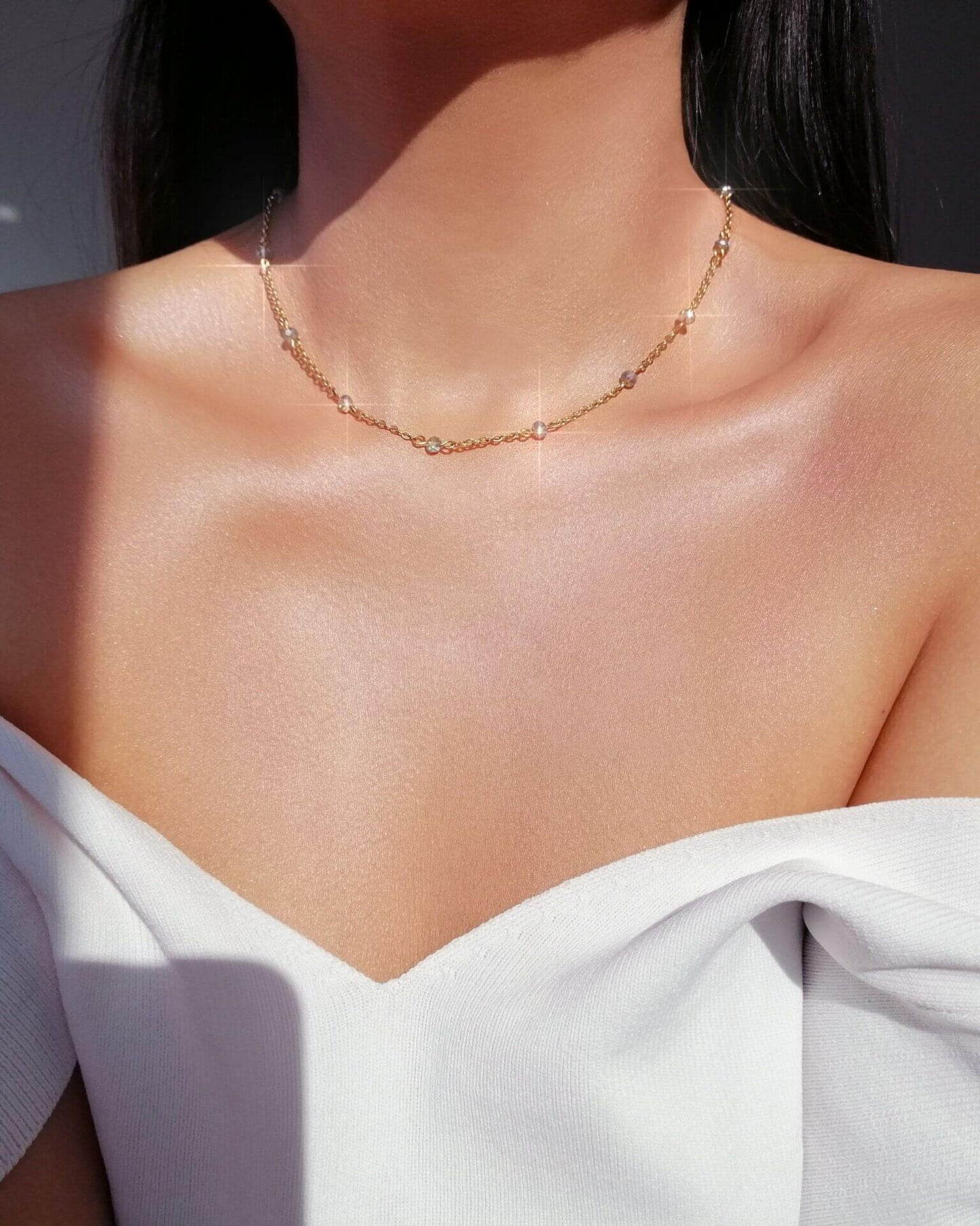 18K Gold Plated Choker with Chrome Glass Crystals