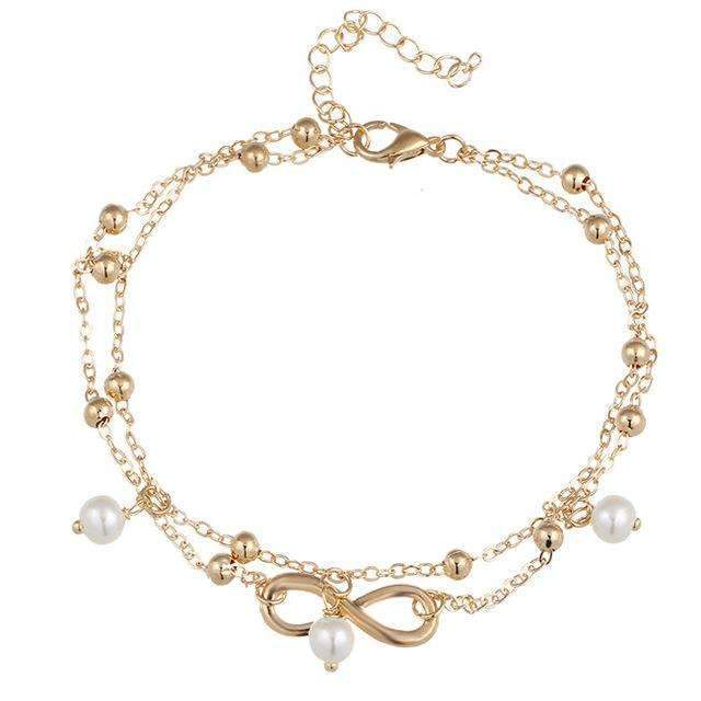 Elegant Infinity Pendant Double-Layer Pearl Anklet