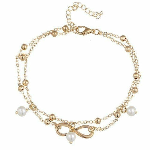 Elegant Infinity Pendant Double-Layer Pearl Anklet