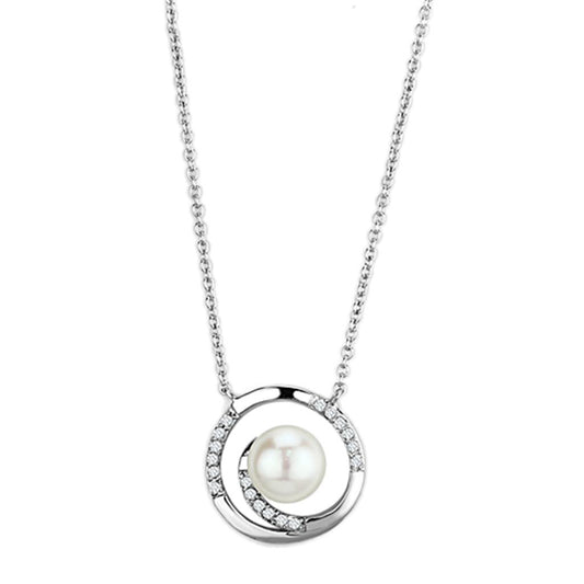 Rhodium-Plated Brass Necklace with White Synthetic Pearl