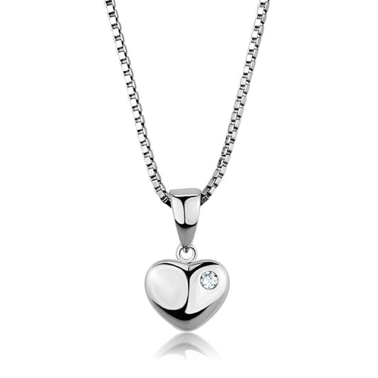 Rhodium-Plated Brass Pendant Necklace with Clear Zirconia
