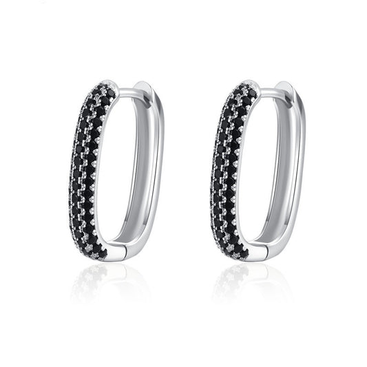 Elegant French-Style Black Zircon Hoop Earrings
