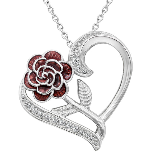 Rose Heart Necklace with Swarovski Crystals