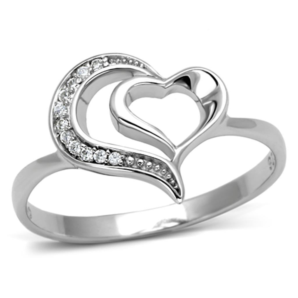Rhodium-Plated Sterling Silver Ring with Clear Cubic Zirconia