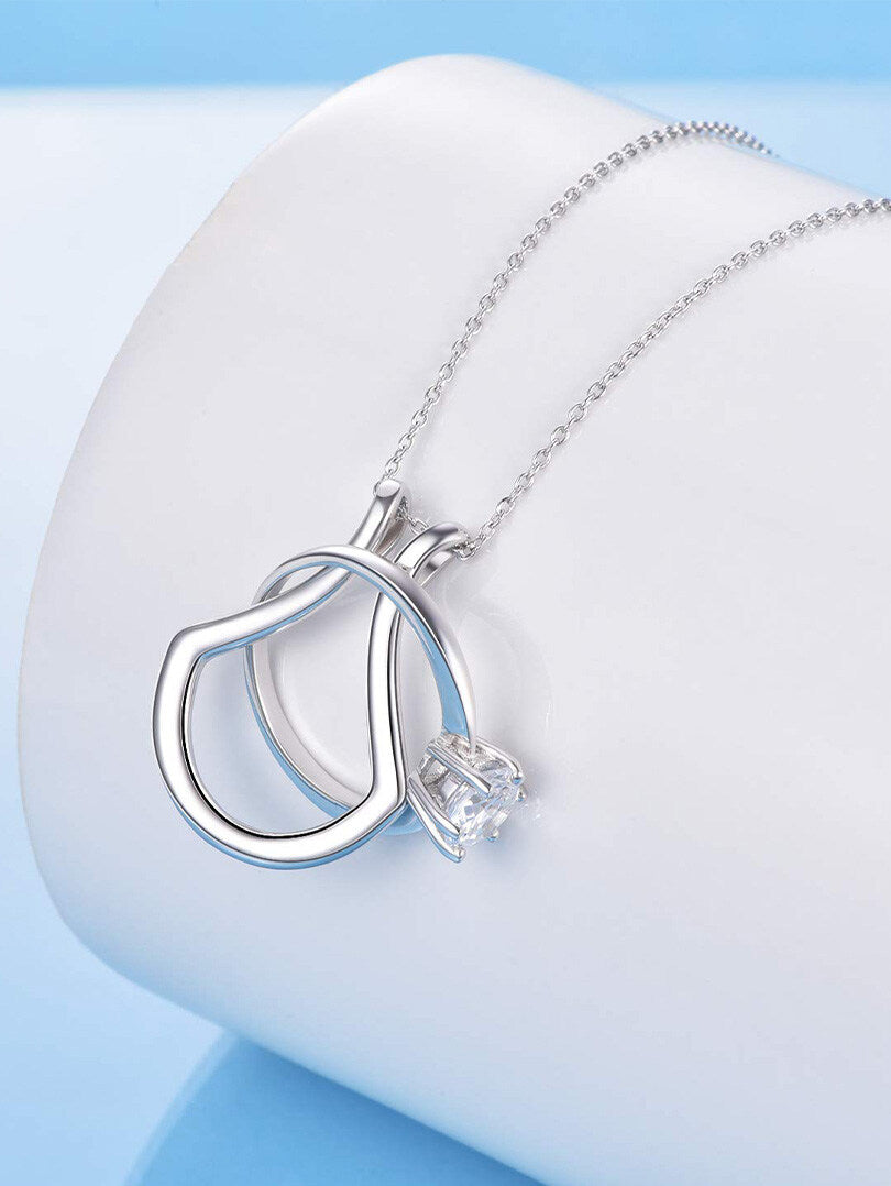 Elegant Sterling Silver Ring Keeper Pendant Necklace