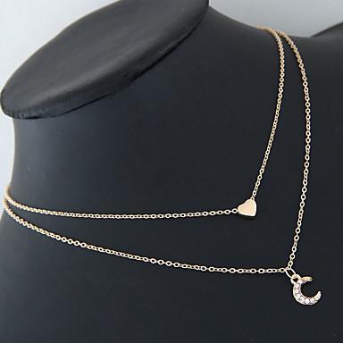Crystal Crescent Moon and Heart Two-Layer Necklace