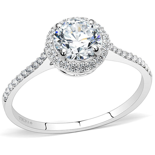 High-Polished Stainless Steel Ring with Clear Zirconia Stone