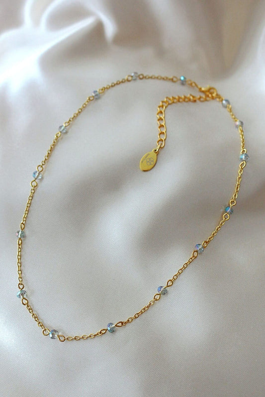 18K Gold Plated Choker with Chrome Glass Crystals