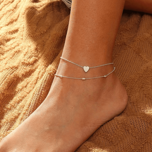 Double Row Heart Anklet Bracelet