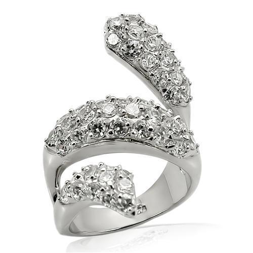 Rhodium-Plated Sterling Silver Ring with Clear Zirconia