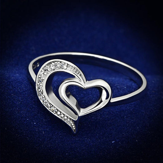 Rhodium-Plated Sterling Silver Ring with Clear Cubic Zirconia